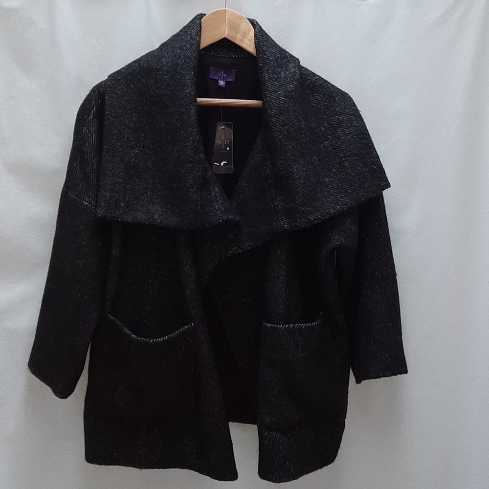 New NYDJ oversize black marled poly/wool 3/4 sleeve jacket, M